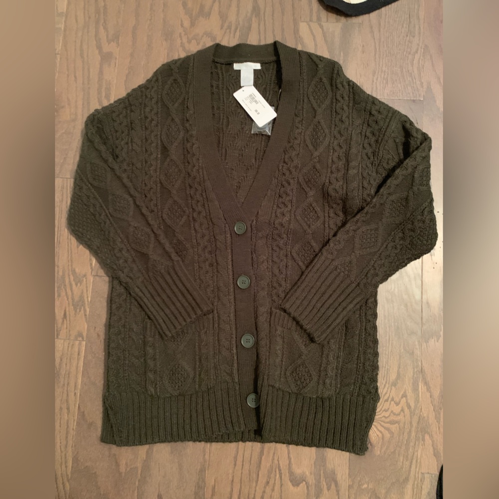 Brand new, Evereve green cable knit cardigan